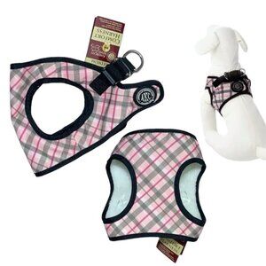 American Kennel Club Dog Harness Vest  Designer Tartan Plaid Sherpa Lined Pink M